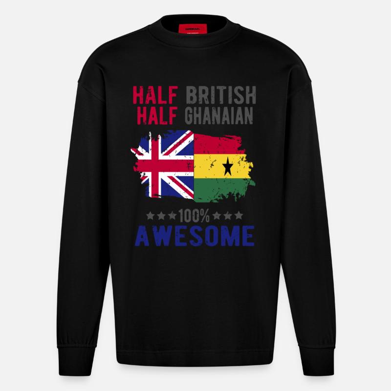 Halb Brite Halb Ghanese - Heavyweight Oversized Organic Langarmshirt Made in EU - SOLID BLACK