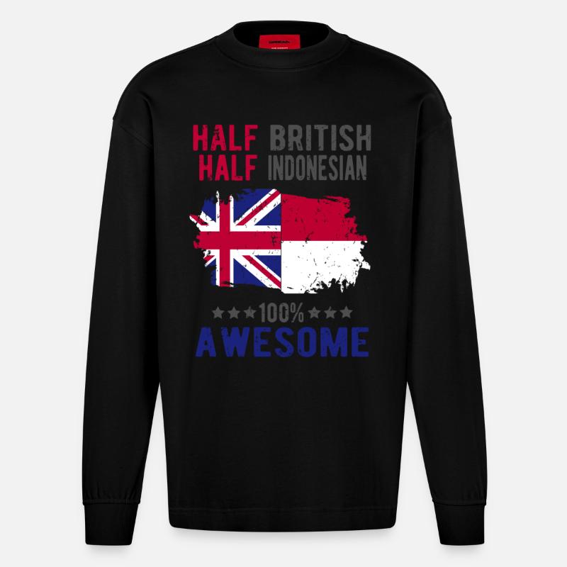 Moitié britannique moitié indonésienne - Manches longues bio épais oversize fabriqué en UE - SOLID BLACK
