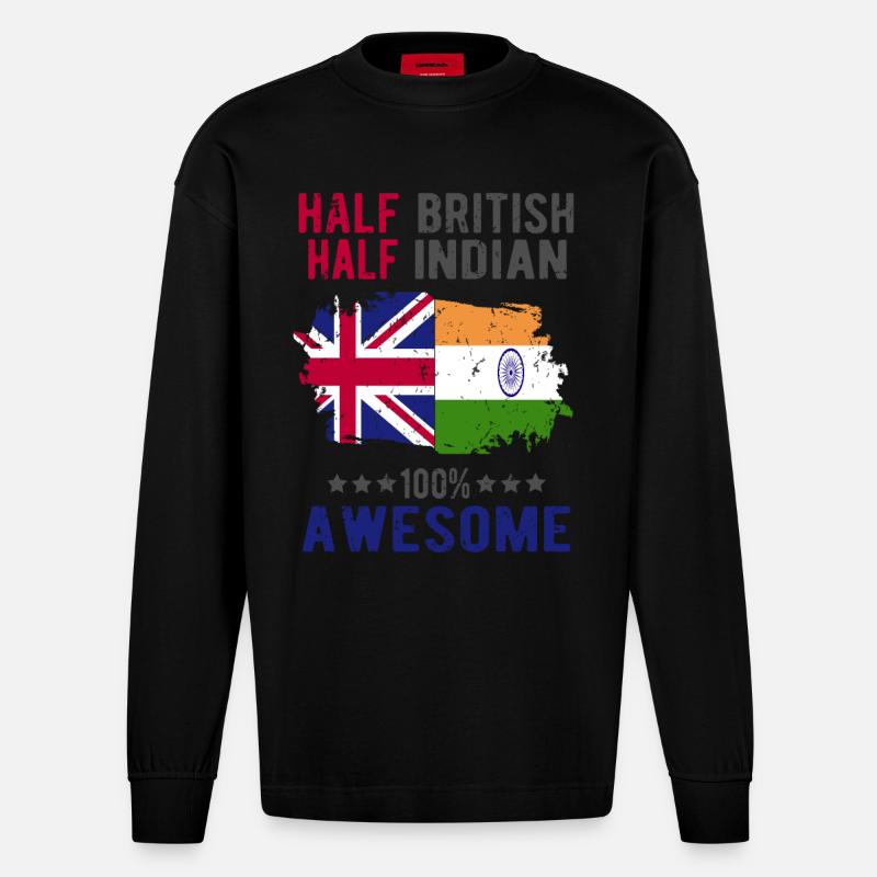 Halb Brite Halb Inder - Heavyweight Oversized Organic Langarmshirt Made in EU - SOLID BLACK