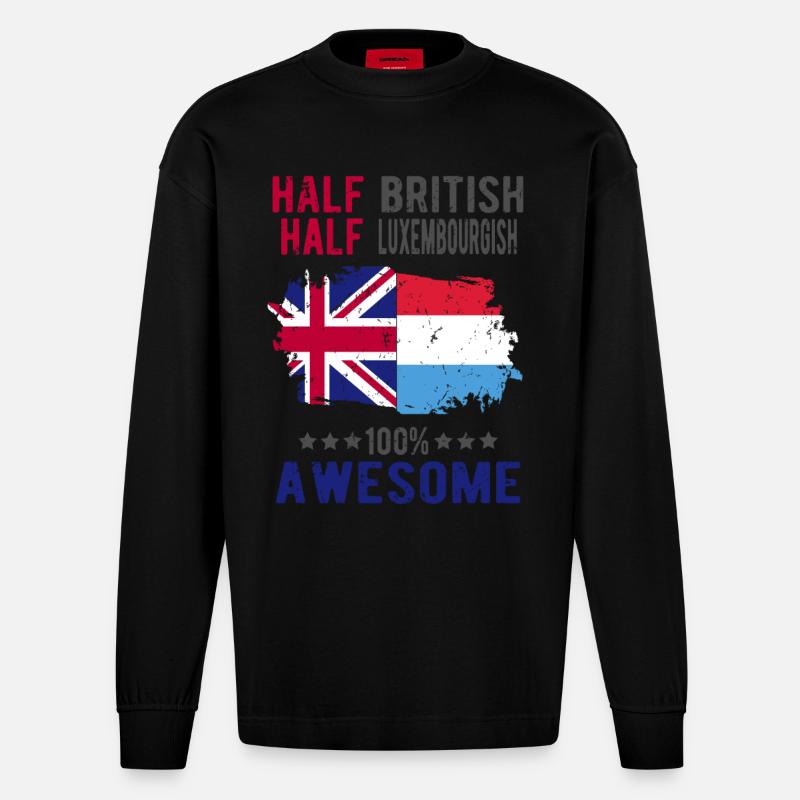Half British Half Luxembourger - Heavyweight Oversized Organic Longsleeve Shirt Made in EU - SOLID BLACK