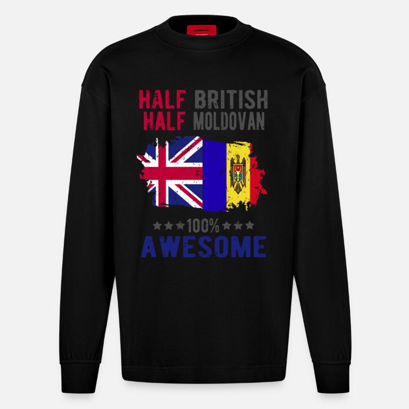 Halb Brite Halb Moldawier - Heavyweight Oversized Organic Langarmshirt Made in EU - SOLID BLACK