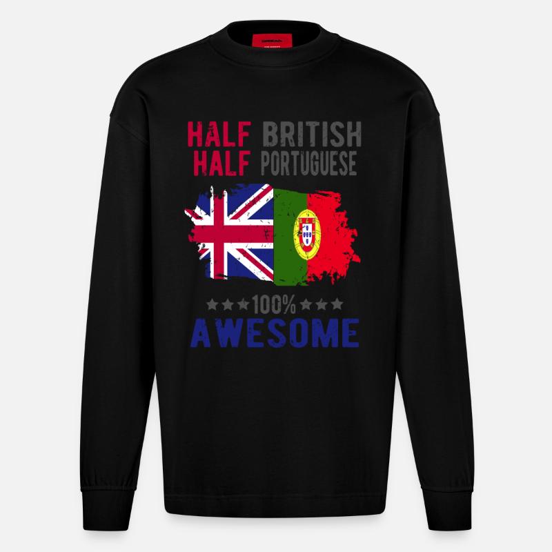 Halb Brite Halb Portugiese - Heavyweight Oversized Organic Langarmshirt Made in EU - SOLID BLACK