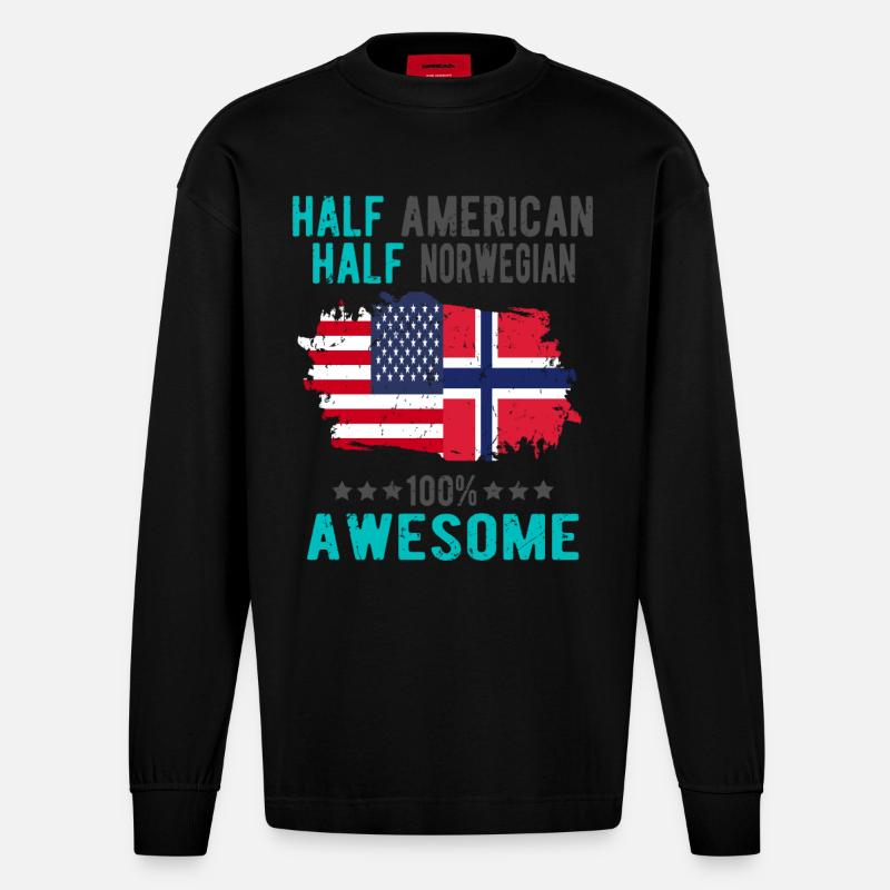 Halb Amerikaner Halb Norweger - Heavyweight Oversized Organic Langarmshirt Made in EU - SOLID BLACK