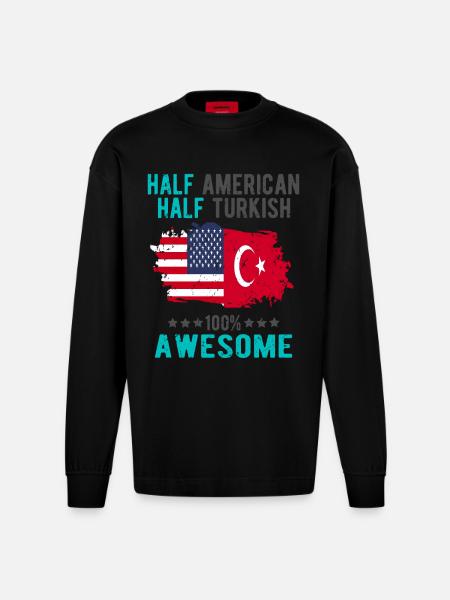 Half American Half Turkish - Heavyweight Oversized Organic Longsleeve Shirt Made in EU - SOLID BLACK