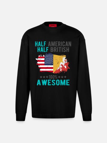 Half American Half British - Heavyweight Oversized Organic Longsleeve Shirt Made in EU - SOLID BLACK