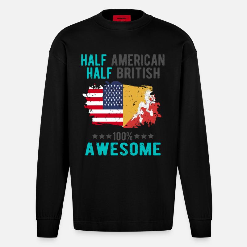 Halb Amerikaner Halb Brite - Heavyweight Oversized Organic Langarmshirt Made in EU - SOLID BLACK
