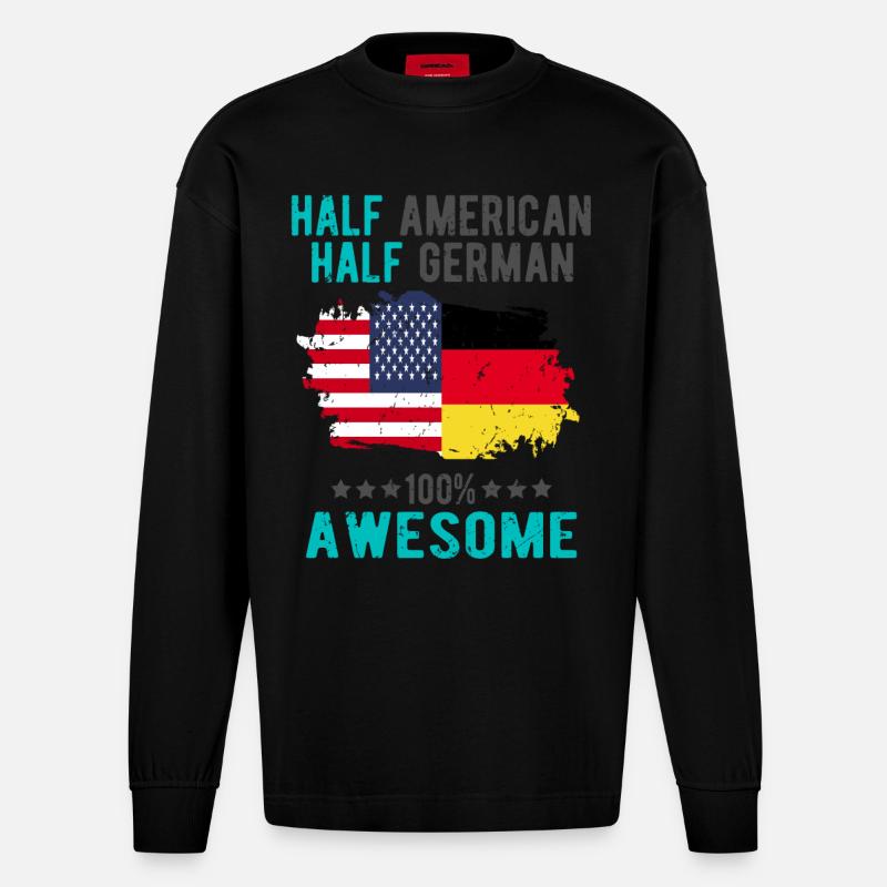 Halb Amerikaner Halb Deutscher - Heavyweight Oversized Organic Langarmshirt Made in EU - SOLID BLACK