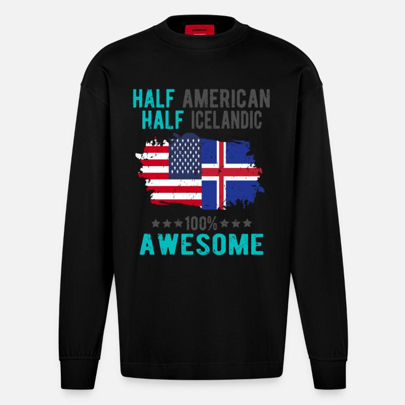 Halb Amerikaner Halb Isländer - Heavyweight Oversized Organic Langarmshirt Made in EU - SOLID BLACK