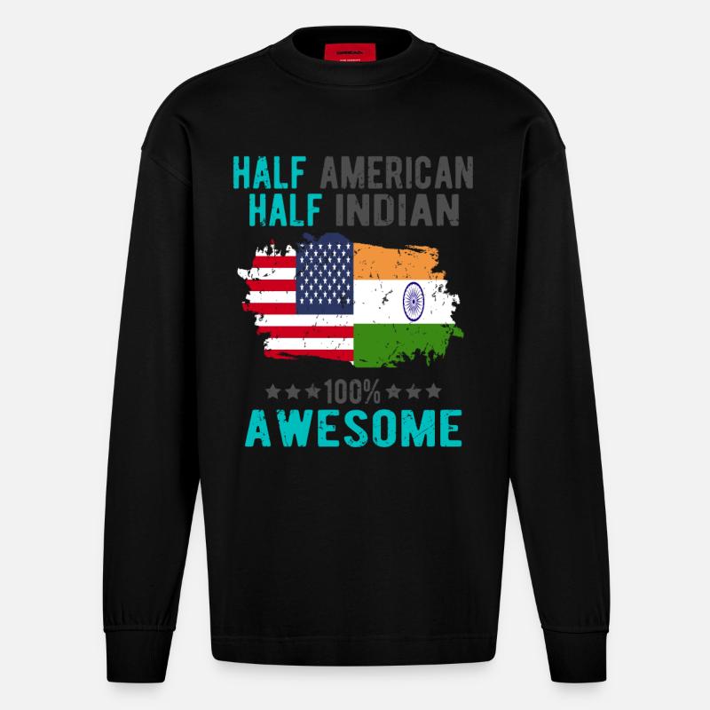 Half American Half Indian - Heavyweight Oversized Organic Longsleeve Shirt Made in EU - SOLID BLACK