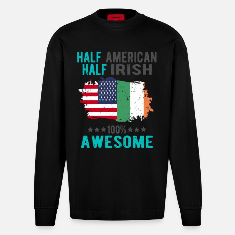 Halb Amerikaner Halb Ire - Heavyweight Oversized Organic Langarmshirt Made in EU - SOLID BLACK