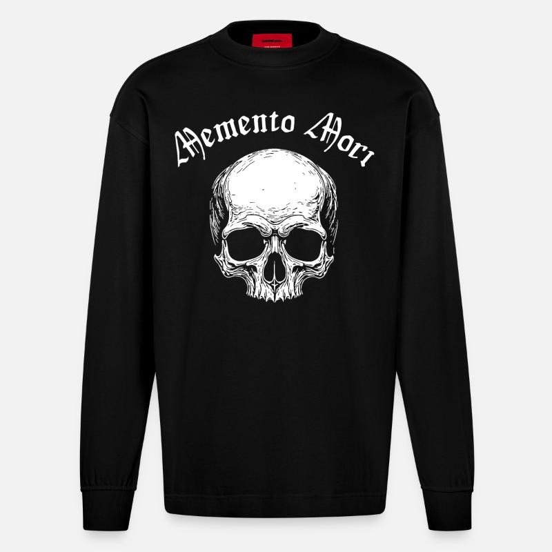 Crâne Memento Mori - Manches longues bio épais oversize fabriqué en UE - SOLID BLACK