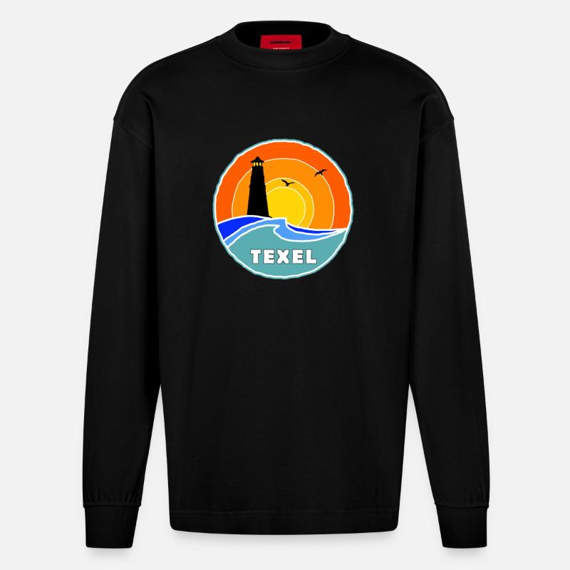 Leuchtturm Texel - Heavyweight Oversized Organic Langarmshirt Made in EU - SOLID BLACK