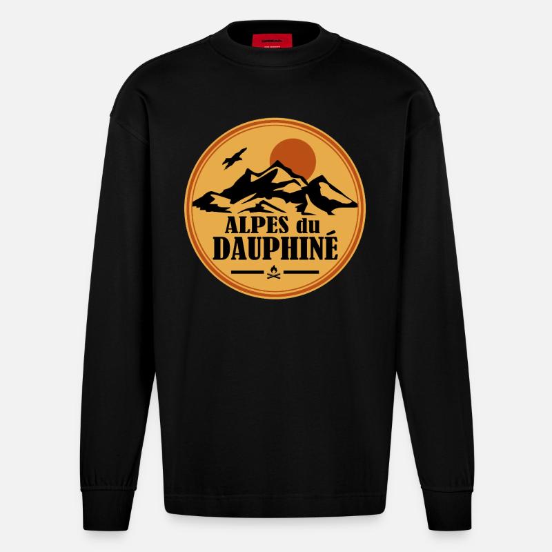 Alpes du Dauphine - Heavyweight Oversized Organic Langarmshirt Made in EU - SOLID BLACK