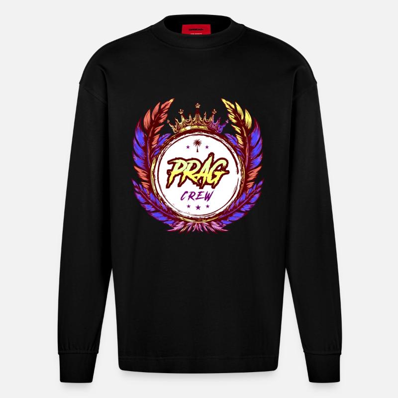 Prag Crew Bunt - Heavyweight Oversized Organic Langarmshirt Made in EU - SOLID BLACK