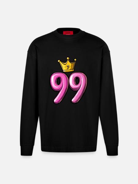 99 Number Crown - Heavyweight Oversized Organic Longsleeve Shirt Made in EU - SOLID BLACK