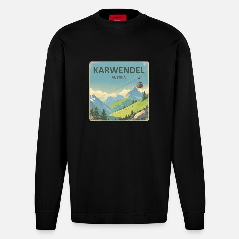 Karwendel retro seilbahn - Heavyweight Oversized Organic Langarmshirt Made in EU - SOLID BLACK