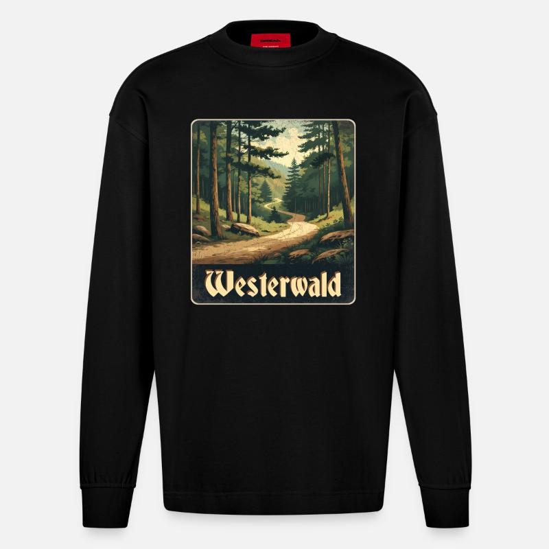 Westerwald Waldweg - Heavyweight Oversized Organic Langarmshirt Made in EU - SOLID BLACK