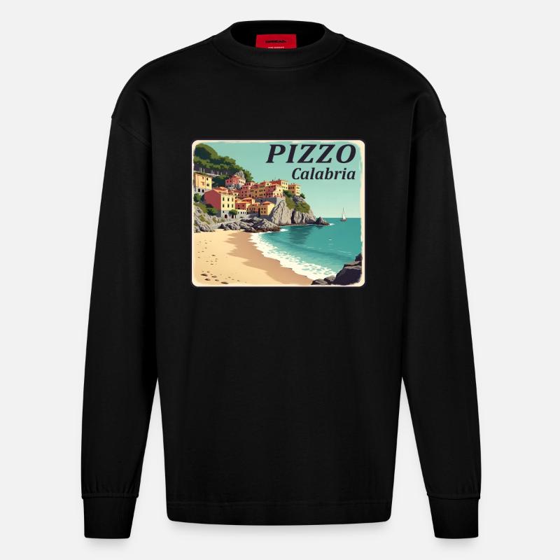 Pizzo Kalabrien - Heavyweight Oversized Organic Langarmshirt Made in EU - SOLID BLACK