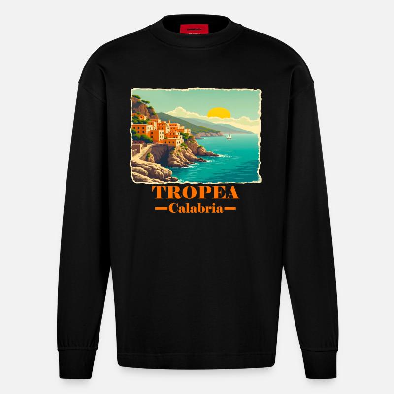 Tropea Calabria orange - Manches longues bio épais oversize fabriqué en UE - SOLID BLACK