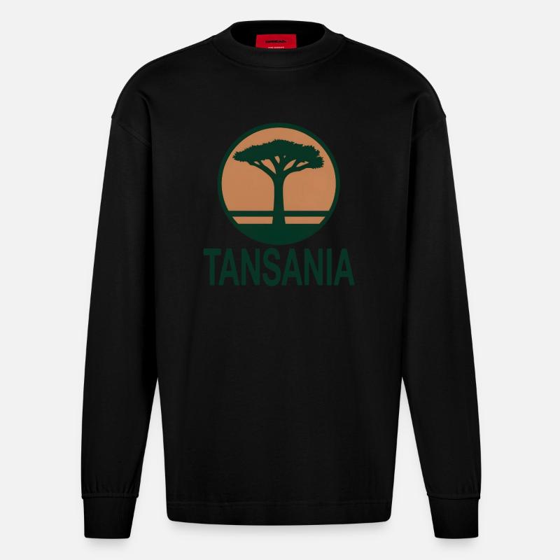 Tanzanie arbre rond - Manches longues bio épais oversize fabriqué en UE - SOLID BLACK