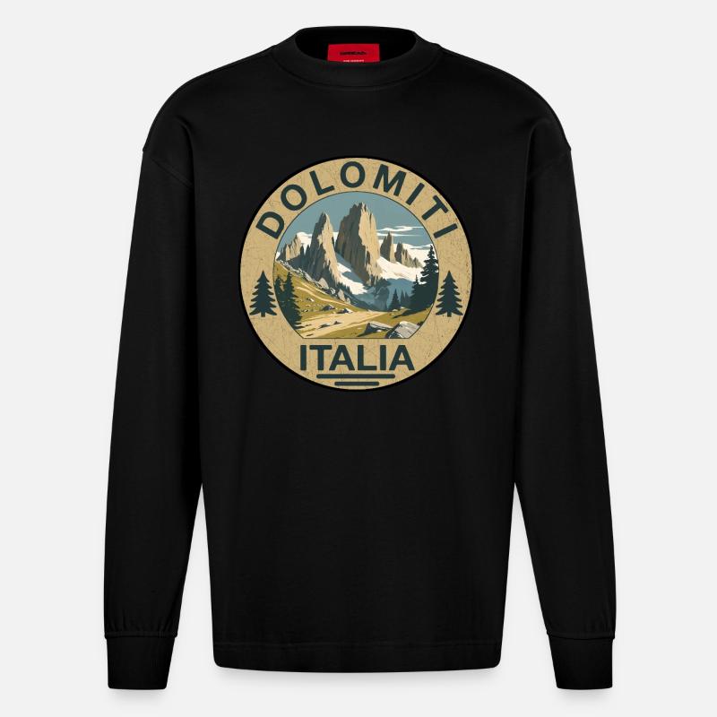 Dolomiten rund - Heavyweight Oversized Organic Langarmshirt Made in EU - SOLID BLACK
