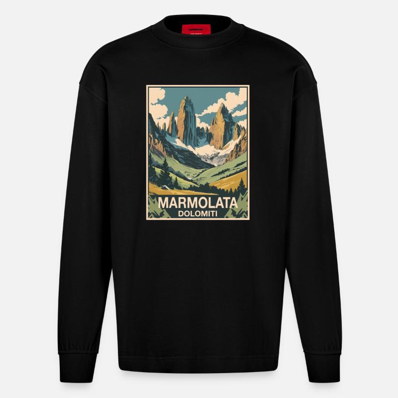 Marmolada Dolomites - Manches longues bio épais oversize fabriqué en UE - SOLID BLACK