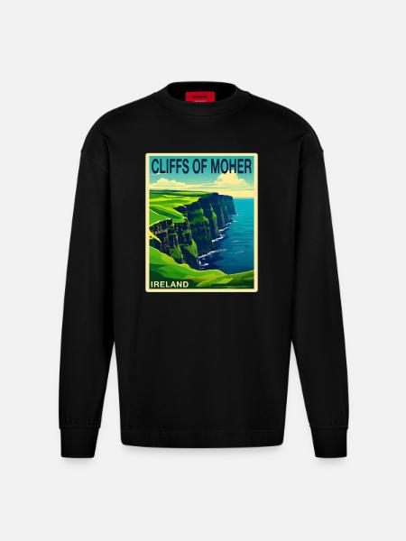 falaises de moher Irlande - Manches longues bio épais oversize fabriqué en UE - SOLID BLACK