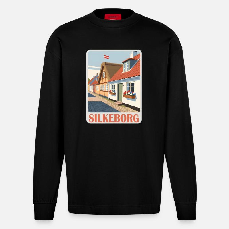 Silkeborg Dänemark - Heavyweight Oversized Organic Langarmshirt Made in EU - SOLID BLACK