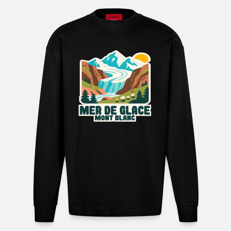 Mer de glace Gletscher - Heavyweight Oversized Organic Langarmshirt Made in EU - SOLID BLACK