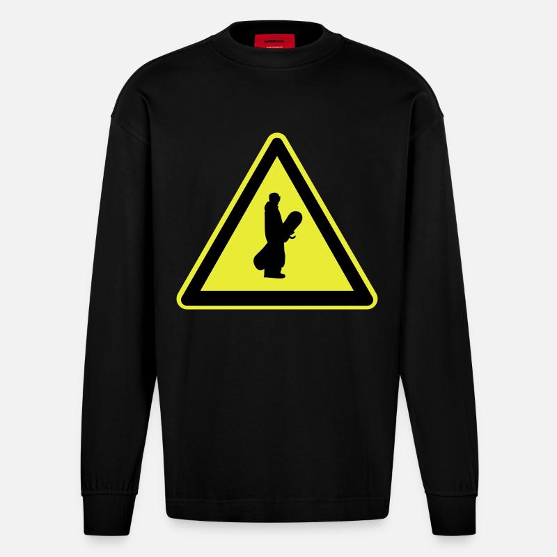 Snowboarder Schild - Heavyweight Oversized Organic Langarmshirt Made in EU - SOLID BLACK