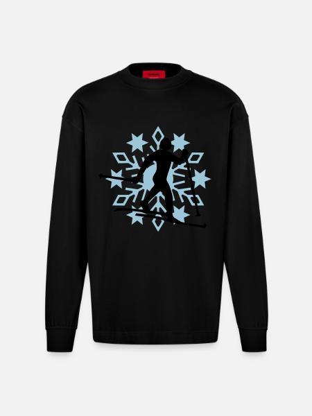 Cross-country snow flake - Heavyweight Oversized Organic Longsleeve Shirt Made in EU - SOLID BLACK