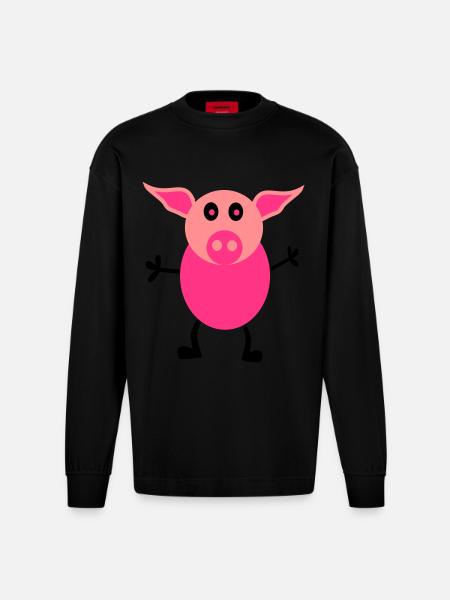 Schweine Männchen - Heavyweight Oversized Organic Langarmshirt Made in EU - SOLID BLACK
