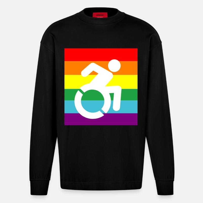 Behinderte, Schwule, Rollstuhl, Pride, LGBTQ # - Heavyweight Oversized Organic Langarmshirt Made in EU - SOLID BLACK