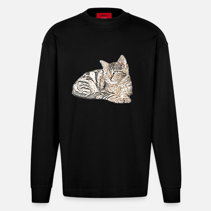 Süsse katze - Heavyweight Oversized Organic Langarmshirt Made in EU - SOLID BLACK