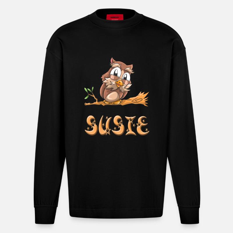 Eule Susie - Heavyweight Oversized Organic Langarmshirt Made in EU - SOLID BLACK