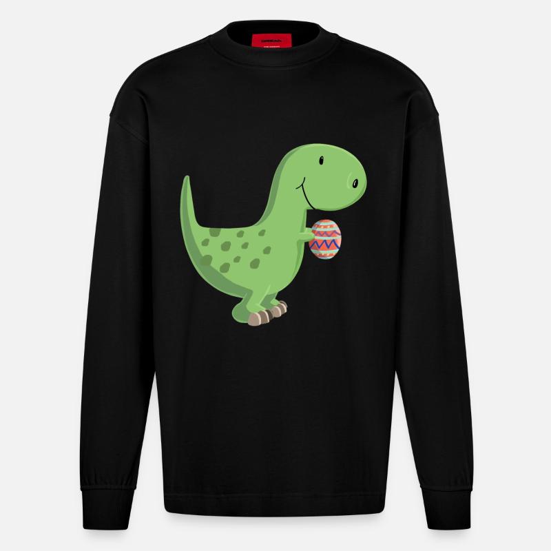 Dino mit Ei - Heavyweight Oversized Organic Langarmshirt Made in EU - SOLID BLACK