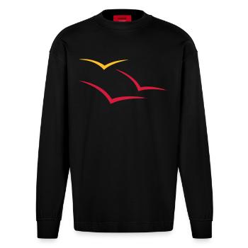Seagulls - Heavyweight Oversized Organic Longsleeve Shirt Made in EU - SOLID BLACK - Front