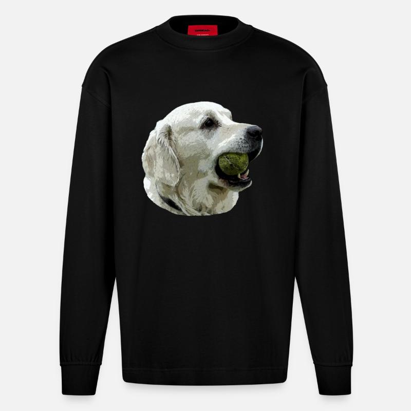 Labrador mit Ball - Heavyweight Oversized Organic Langarmshirt Made in EU - SOLID BLACK
