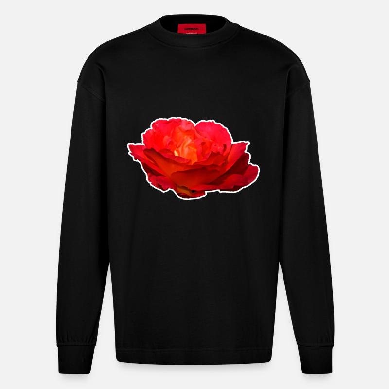 Rote Rose Blume Blüte Geschenk - Heavyweight Oversized Organic Langarmshirt Made in EU - SOLID BLACK