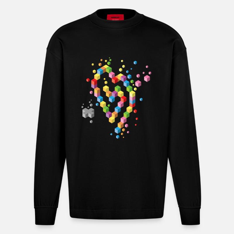 Geek Heart - Heavyweight Oversized Organic Longsleeve Shirt Made in EU - SOLID BLACK