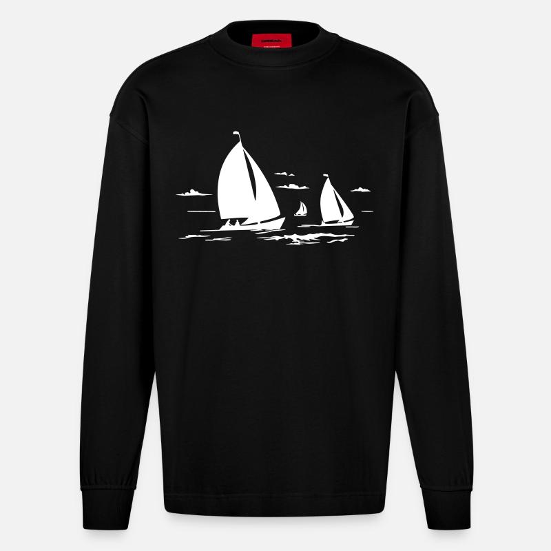 Segelboote - Heavyweight Oversized Organic Langarmshirt Made in EU - SOLID BLACK
