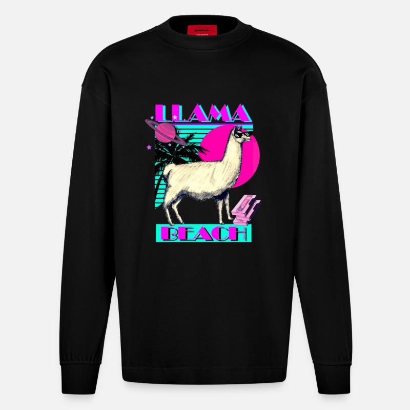 Llama Beach - Heavyweight Oversized Organic Langarmshirt Made in EU - SOLID BLACK