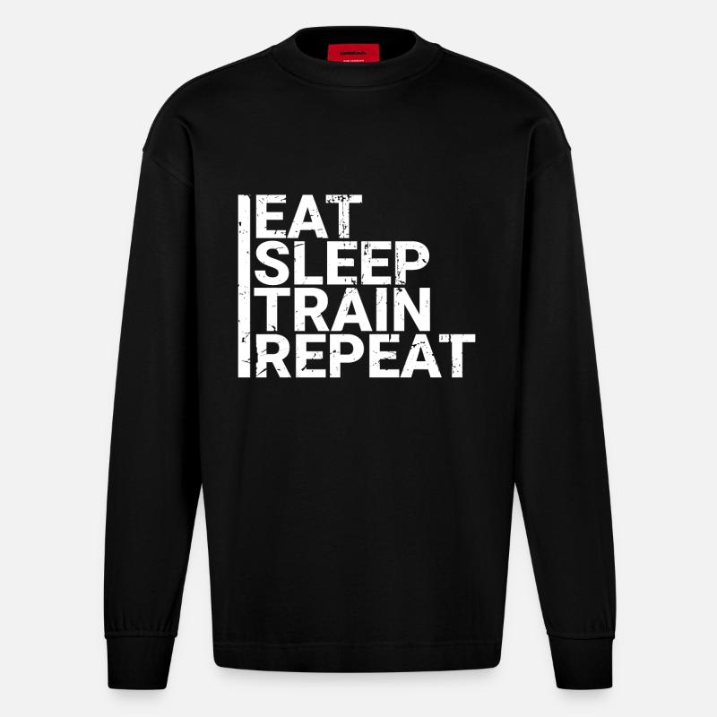 Eat Sleep Train Repeat - Heavyweight Oversized Organic Longsleeve Shirt Made in EU - SOLID BLACK