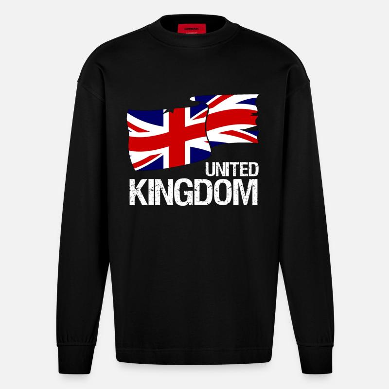 Drapeau britannique Union Jack - Design - Manches longues bio épais oversize fabriqué en UE - SOLID BLACK