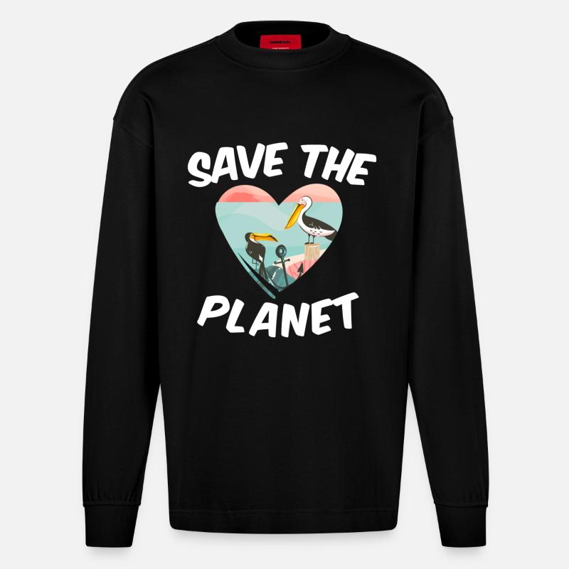 Save The Planet - Heavyweight Oversized Organic Langarmshirt Made in EU - SOLID BLACK
