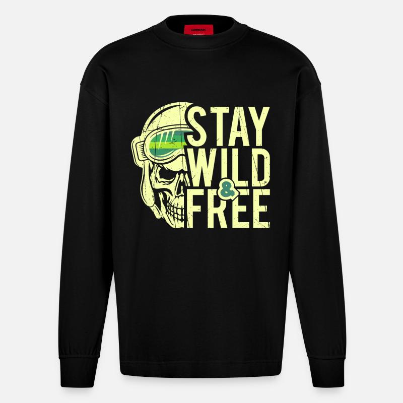 Restez sauvage et libre - Design - Manches longues bio épais oversize fabriqué en UE - SOLID BLACK
