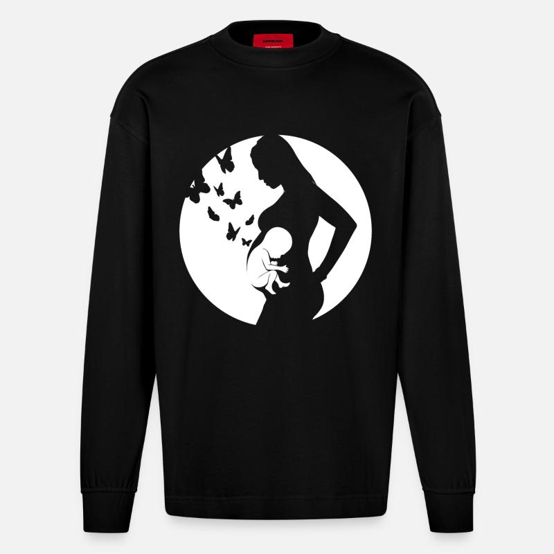 Mère - Bébé - Grossesse - Manches longues bio épais oversize fabriqué en UE - SOLID BLACK