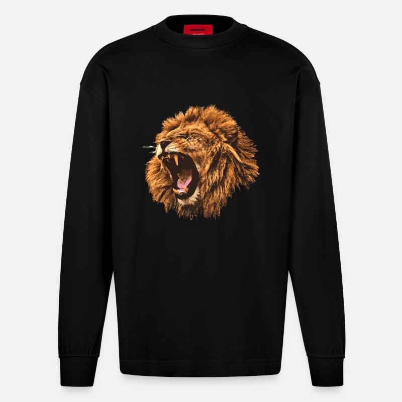 brüllender Löwe Geschenk - Heavyweight Oversized Organic Langarmshirt Made in EU - SOLID BLACK