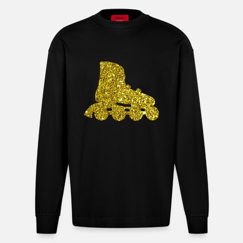 Gold Inline Skate - Heavyweight Oversized Organic Langarmshirt Made in EU - SOLID BLACK