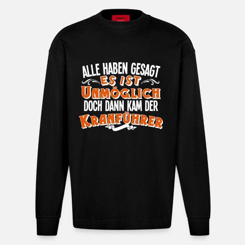 Kranführer - Heavyweight Oversized Organic Langarmshirt Made in EU - SOLID BLACK